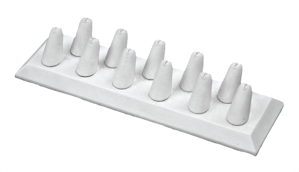 White Faux Leather 11-Ring Short Finger Jewelry Display