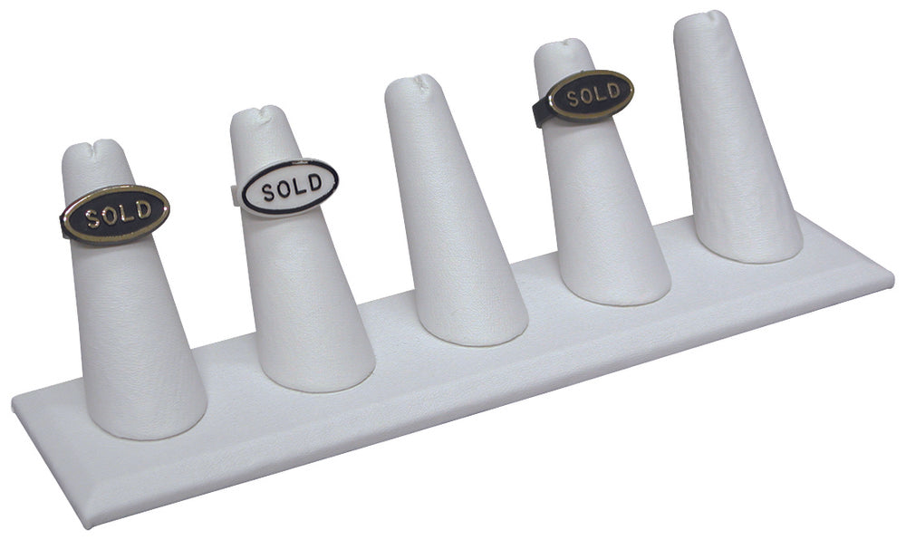 White Faux Leather 5-Ring Tall Finger Jewelry Display