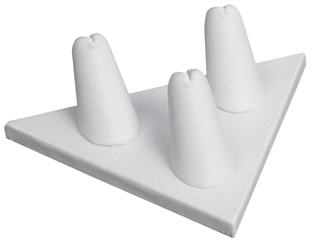 White Faux Leather 3-Ring Short Finger small Triangular Jewelry Display