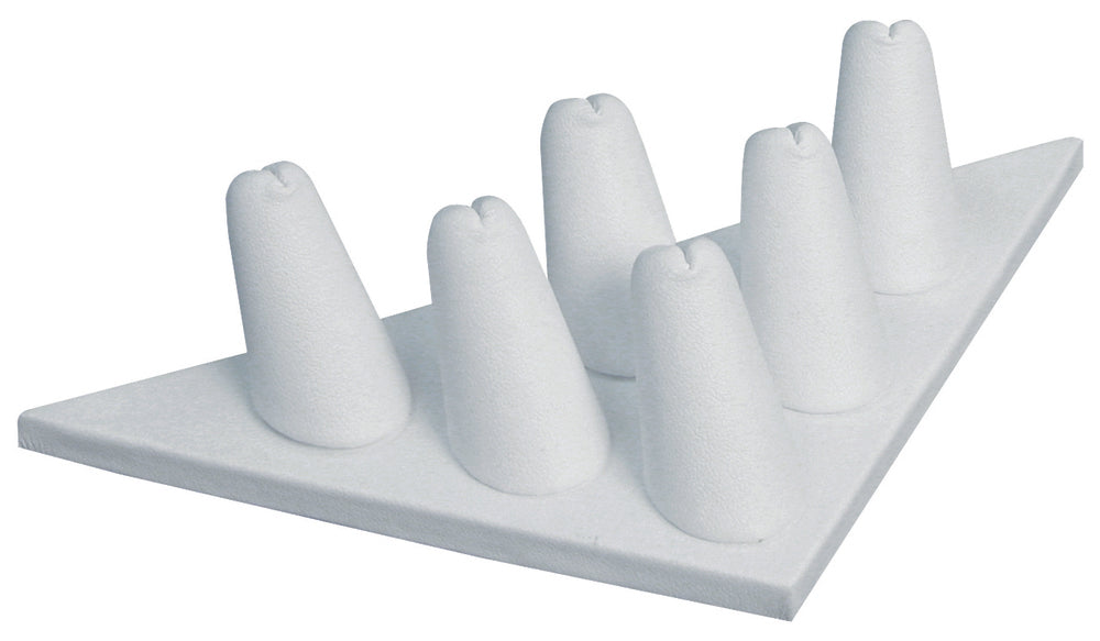 White Leatherette 6-Ring Short Finger Triangular Jewelry Display