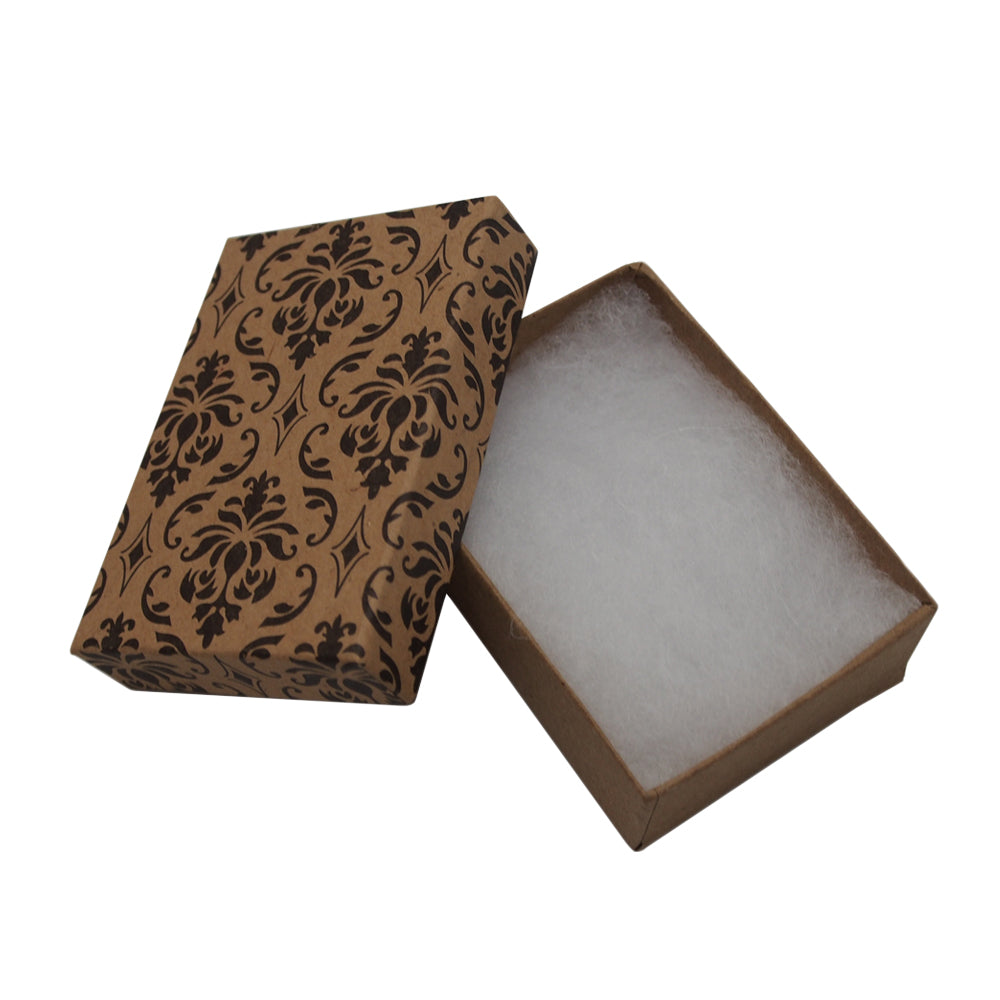 Damask Print cotton filled box opened to show anti tarnish cotton filling