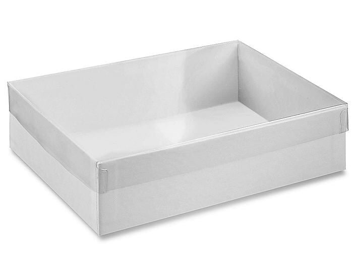 White Swirl Clear Top Cotton Filled Boxes - (10 Boxes/Pack)