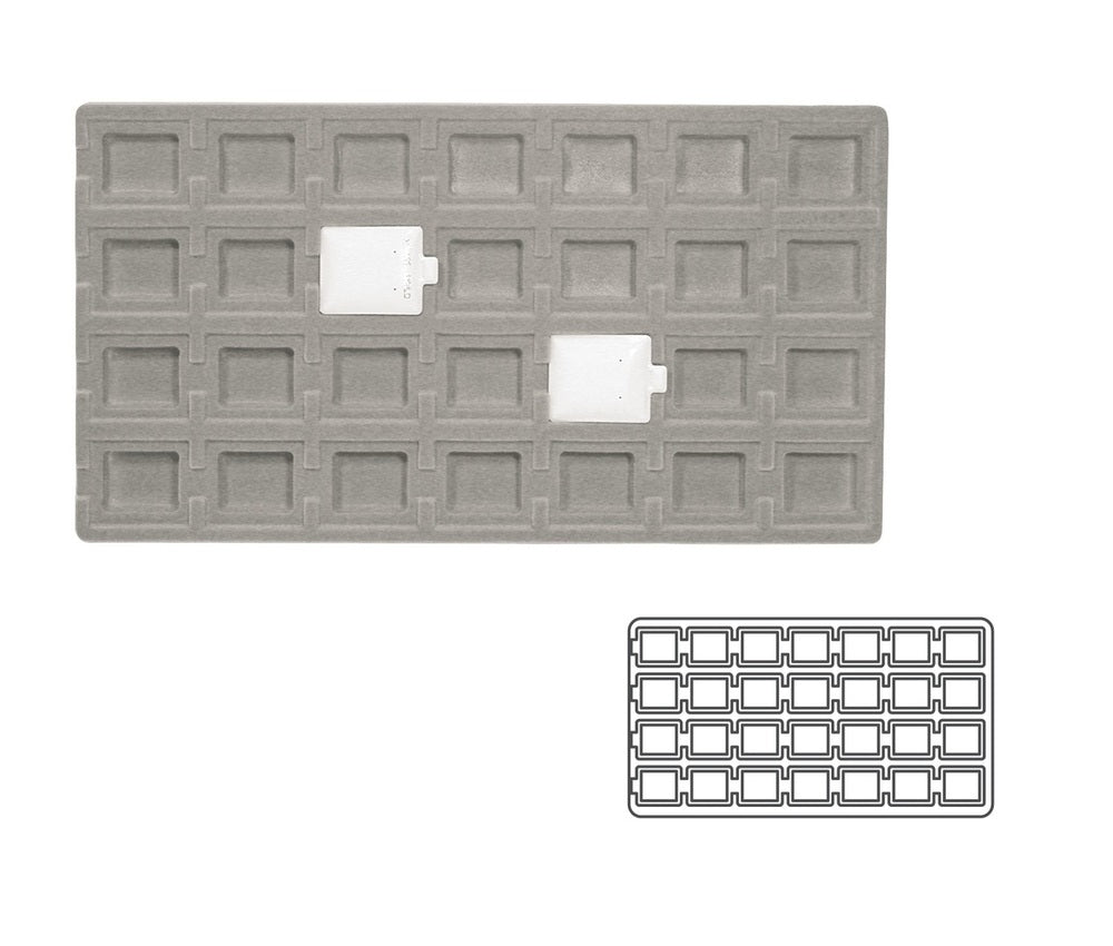 Grey 28 Compartment Puff Earring Card Flocked Tray Insert Liner