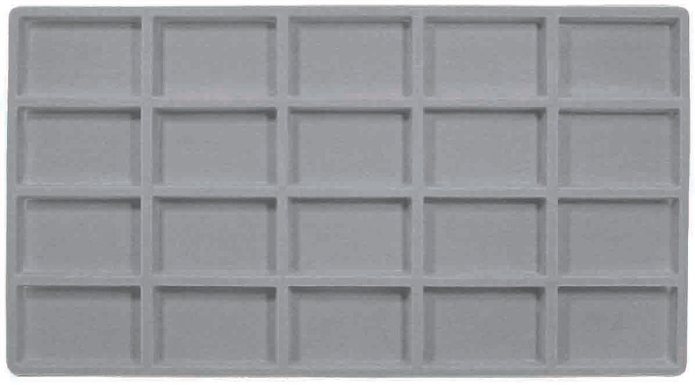 Grey 20 Compartment Flocked Tray Jewelry Insert Liner