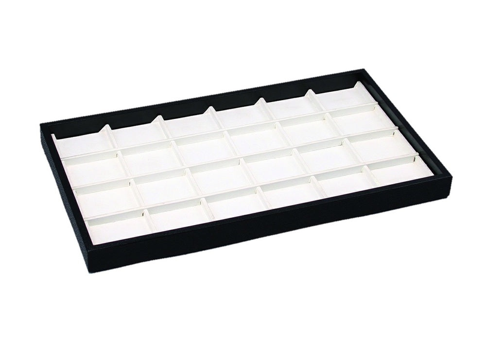 White Faux Leather 24 Section Deluxe Tray Insert Liner