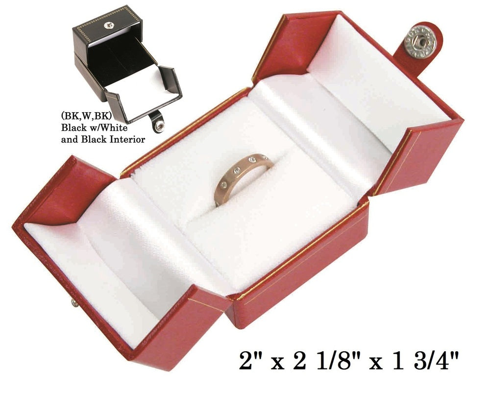 Black/White Large Ring Snap-Tab Leatherette Box