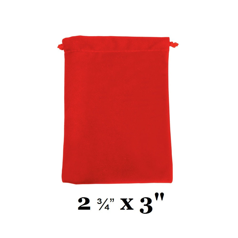 Red Ultra-Soft Velvet Drawstring Bags - 12 Bags/Pk (2 3/4" x 3"H)