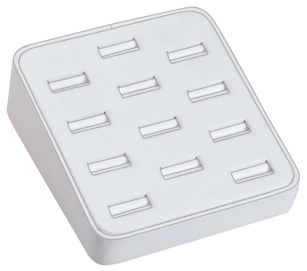 White Faux Leather 12-Slot Ring Tray Jewelry Display