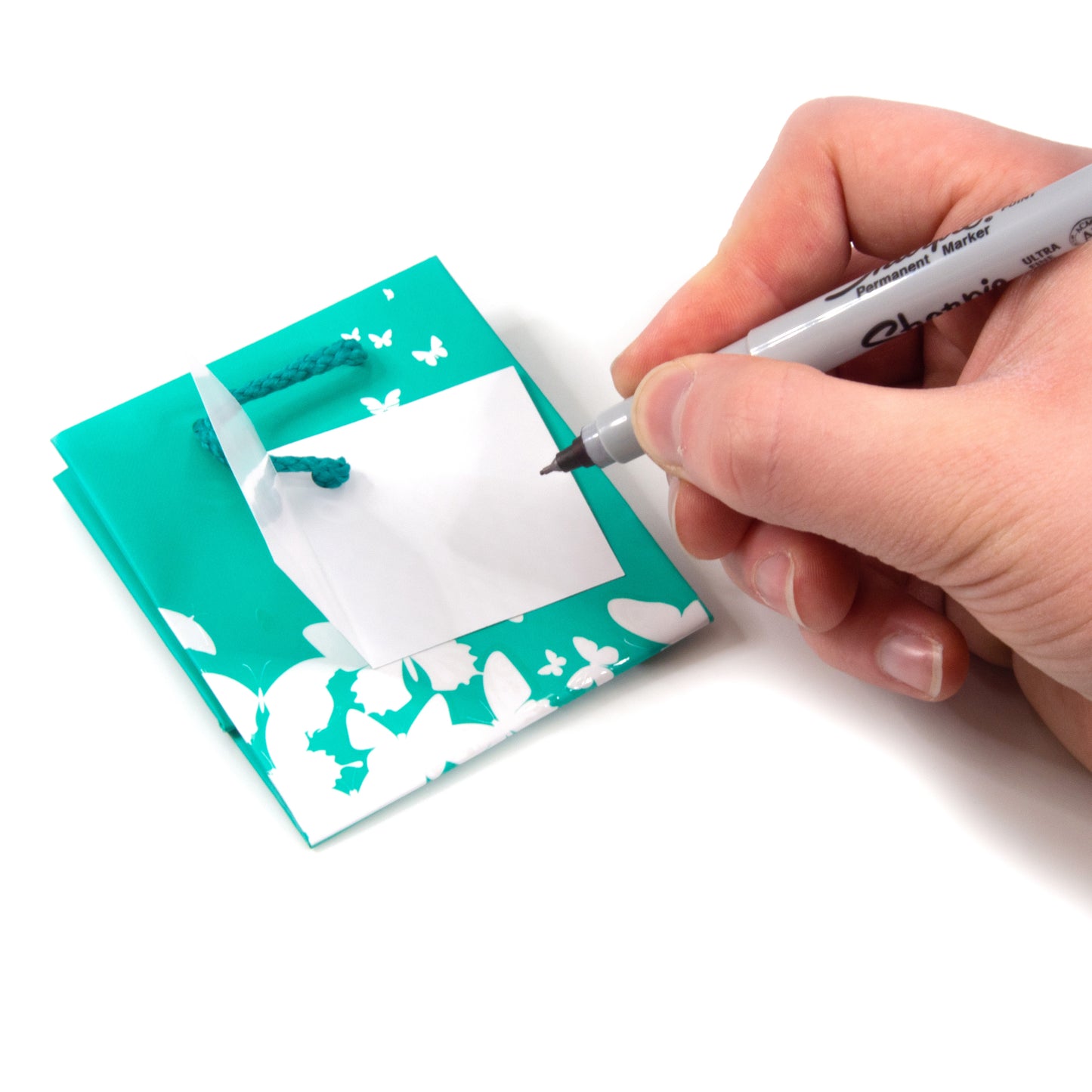 White Butterfly Spot Coating Tote Gift Bag - 3" x 2" x 3 1/2"H (10Bags/Pack)