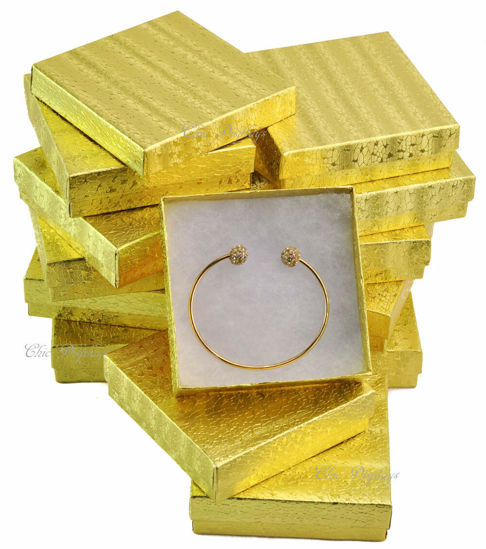 Gold Foil Cotton Filled Boxes - (10 Boxes/Pack)