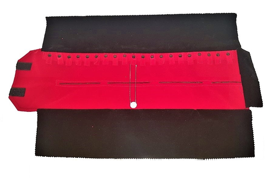 Black/Red Deluxe Velvet Jewelry Rolls - 20 Snaps (Chain) - 23 1/2" x 9 1/4"