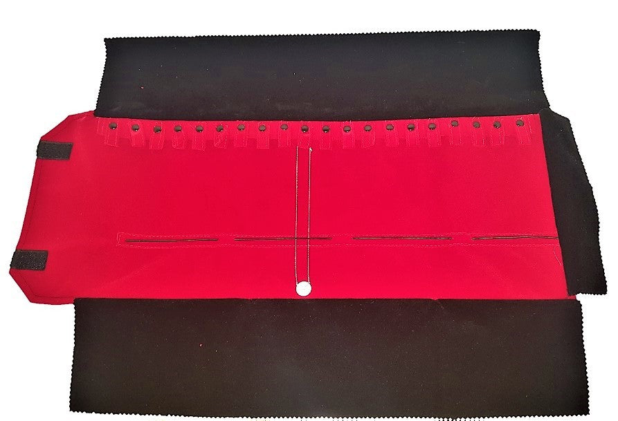 Deluxe Black/Red Velvet Jewelry Rolls - 16 Snaps (Long Chains)