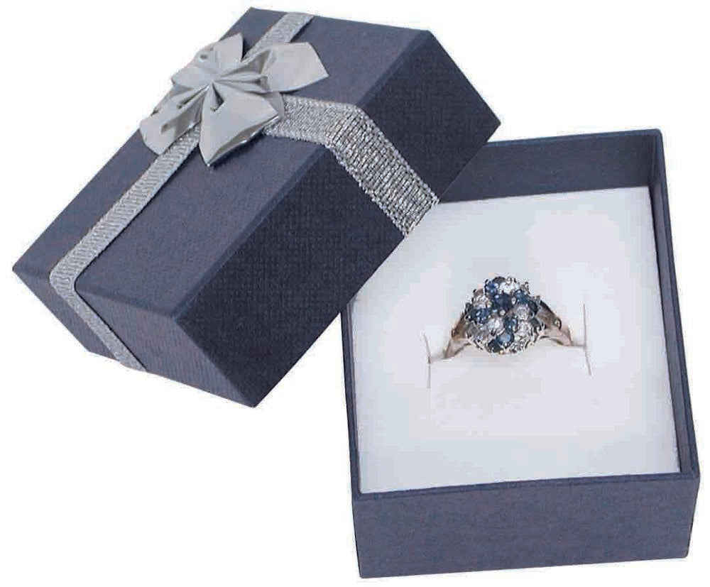 12 Boxes - Linen Blue Bow Tie Gift Boxes for Rings - 2" x 2 1/8" x 1 3/8"