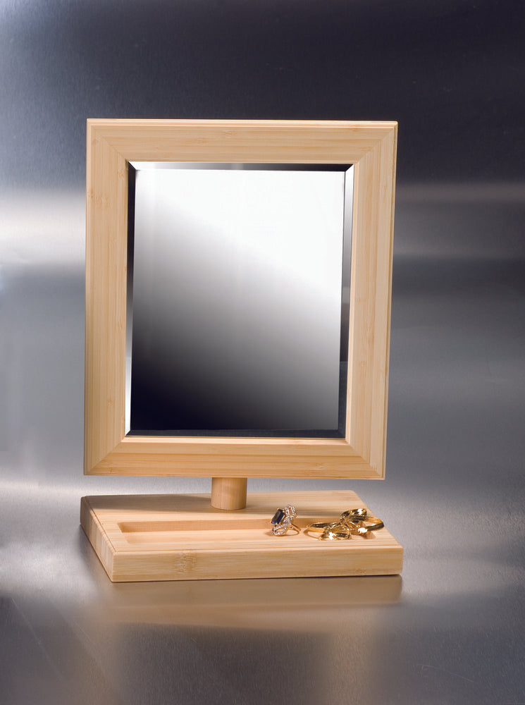 Natural Wood Frame Mirror with small tray on Base.