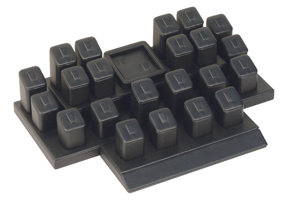 Black Leatherette 24 Ring Jewelry display with risers