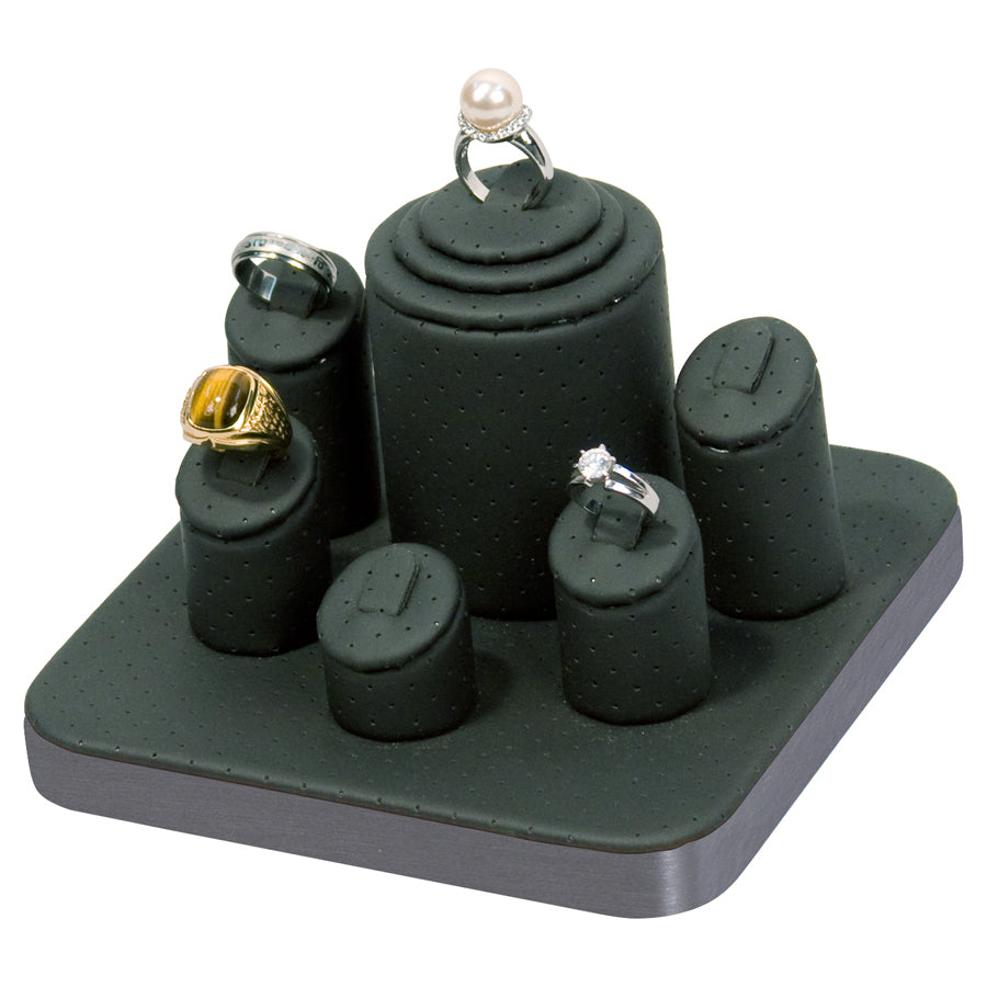 Black Perforated Faux Leather w/Steel Grey Trim