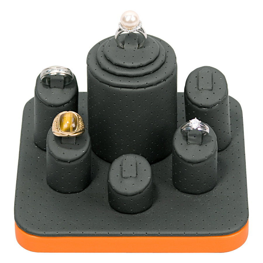 Black Perforated Faux Leather w/Orange Trim