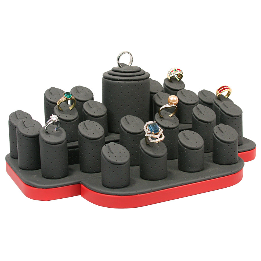 Black Perforated Faux Leather w/Red Trim