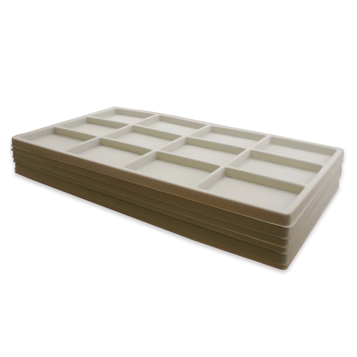 N'icePackaging - 12 Slot (3 1/4" x 2 3/8") Flocked Storage Tray Inserts - for Merchandise Jewelry & Organization - 14 1/8" x 7 5/8" x 1/2"