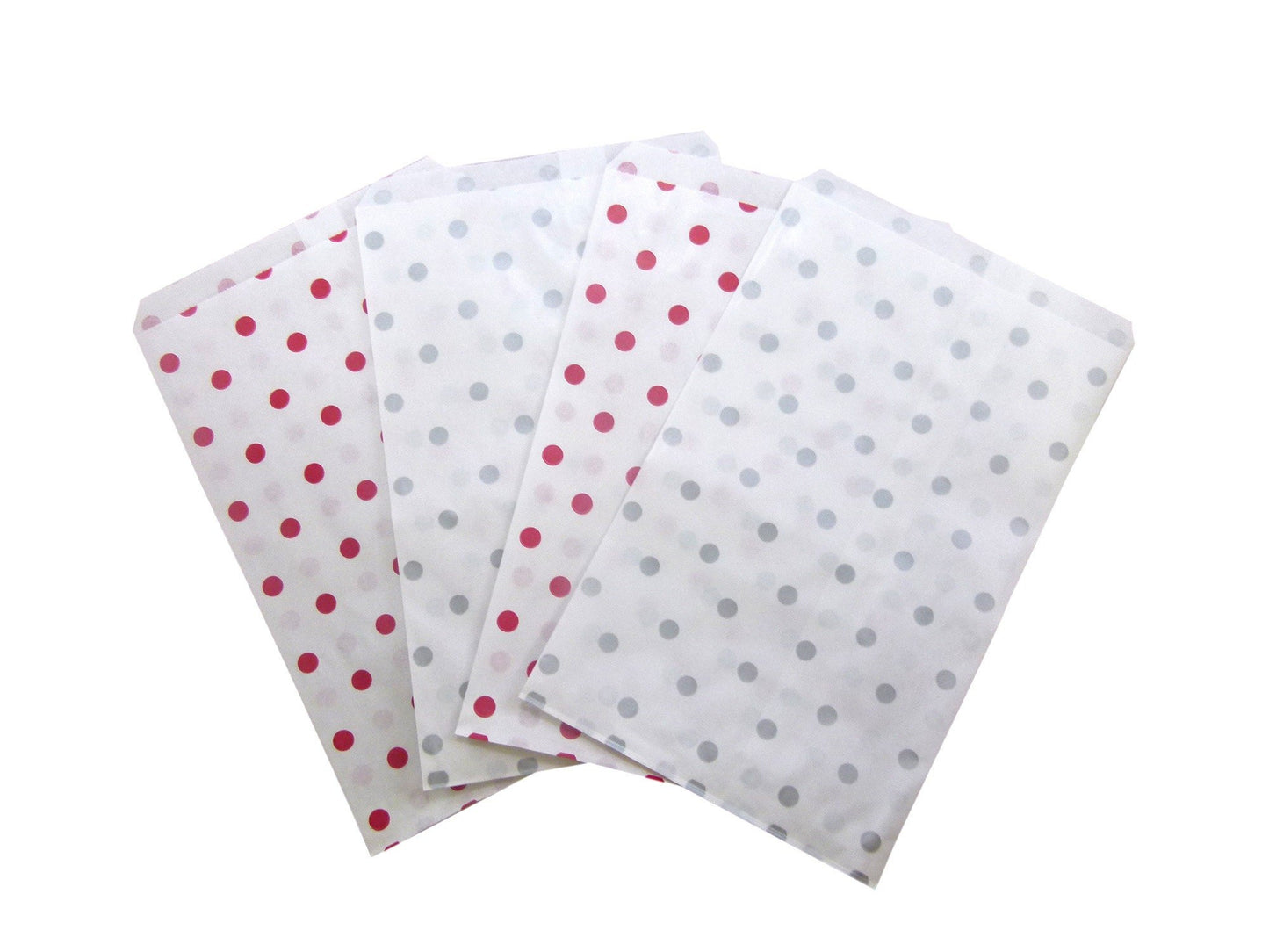 N'icePackaging - 100 Qty Flat Plain Paper Gift Bags - Red OR Silver Polka-Dot for candy, cookies, merchandise, pens, Party favors,