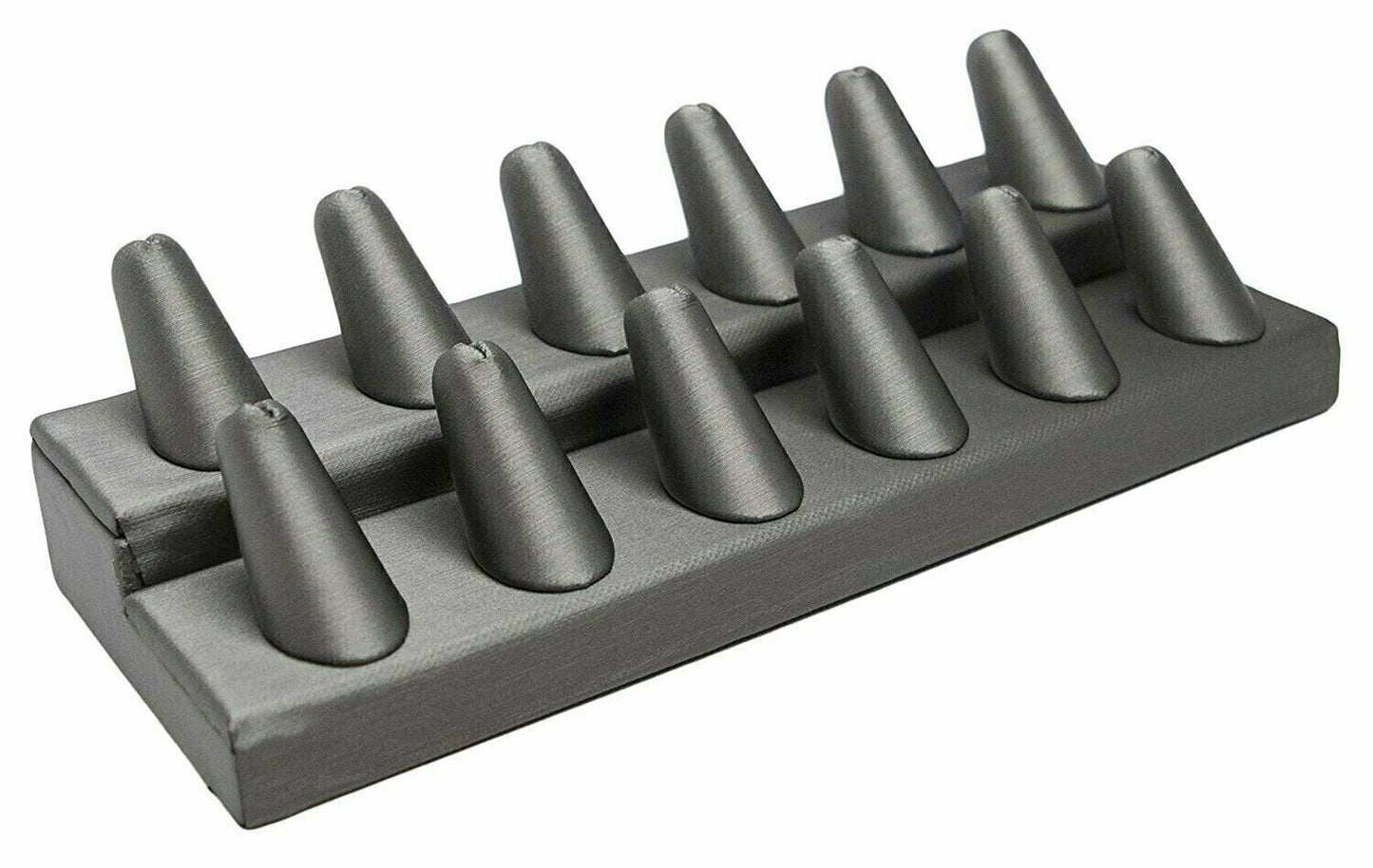 Gun Metal Leatherette 12 Finger (8.25"x3.25"x2.25"H) Showcase Finger Ring...