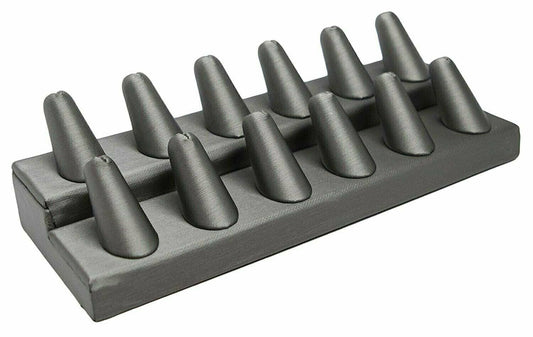 Gun Metal Leatherette 12 Finger (8.25"x3.25"x2.25"H) Showcase Finger Ring...