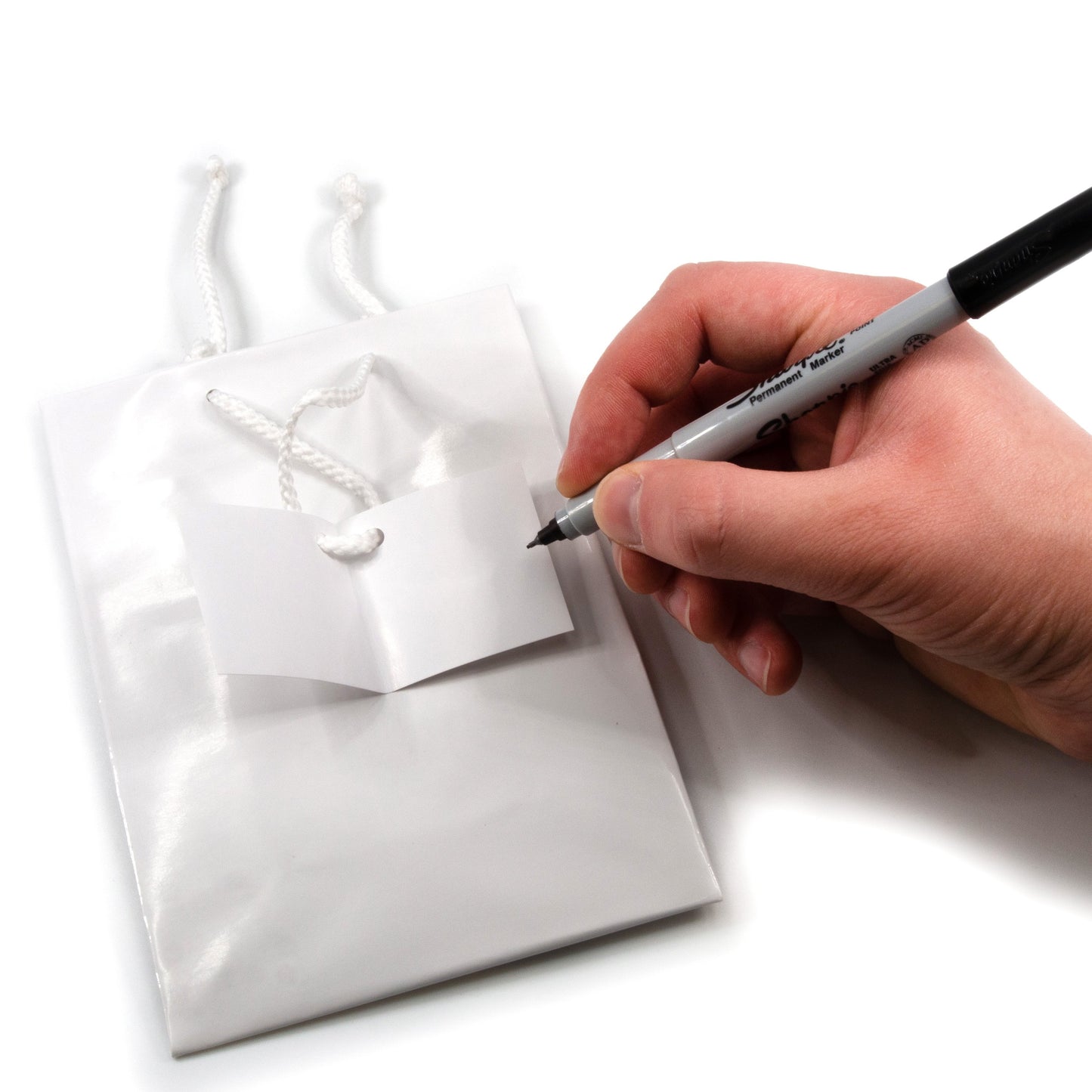10 Qty – Glossy White Paper Tote Gift Bags – For Birthdays, Holidays, Gifts, and more.