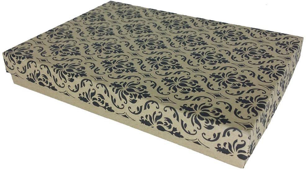 N'icePackaging - 100 Qty Kraft Damask Imported Cotton Filled Large Pendant Jewelry Boxes - for Large Pendants/Necklaces/Large Earrings & Homemade Keepsakes - 5 3/8" x 3 7/8" x 1"