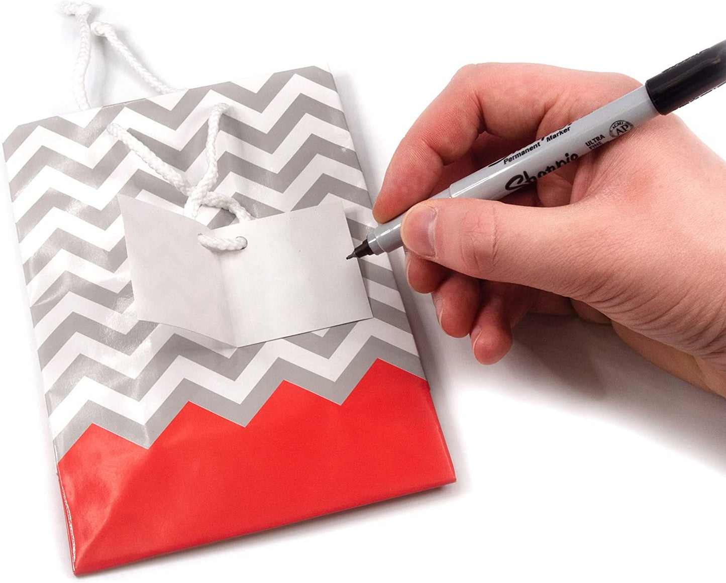 10 Bags Coral Polka-Dot/Chevron Paper Tote Gift Bags.