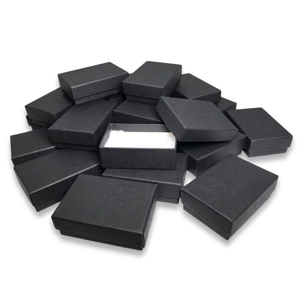 Made in the USA Black Cotton Filled Gift Boxes - 2 7/16" x 1 5/8" x 13/16"
