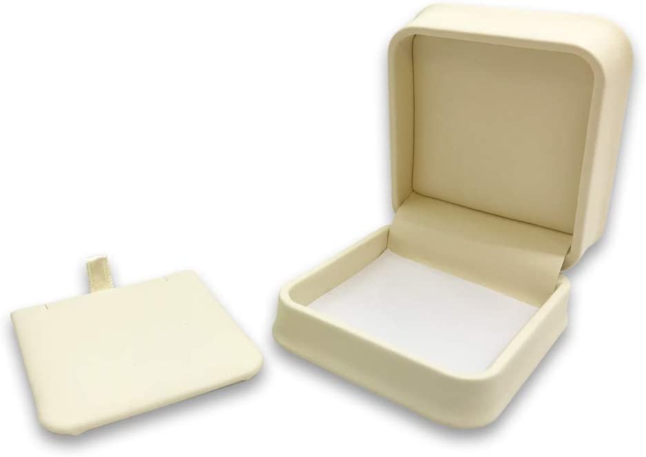 N'icePackaging - 1 Qty Elegant 2-Piece Ivory Pinstripe Pendant Jewelry Gift Box w/ Cream Insert a pre-affixed Light Golden Ribbon