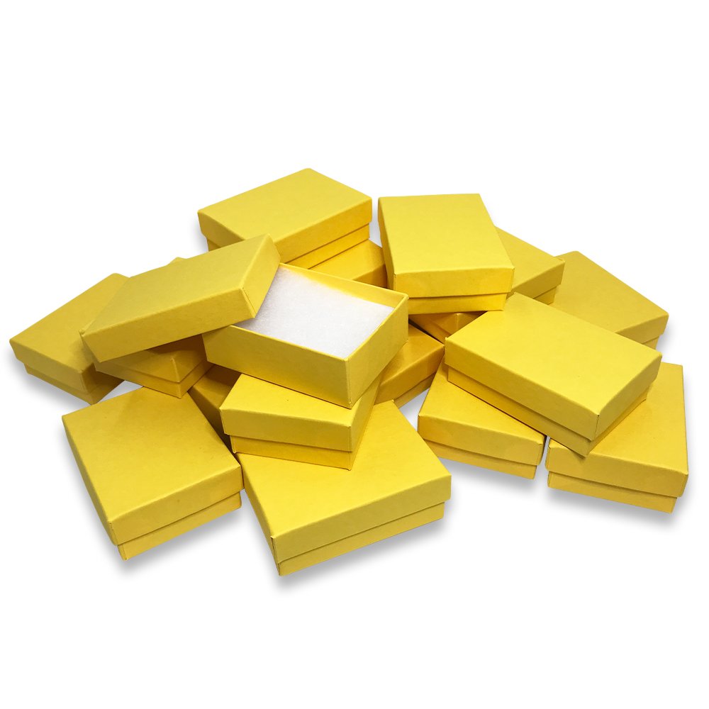 Made in the USA Yellow Kraft Cotton Filled Gift Boxes - Size 3" x 2 1/8" x 1"