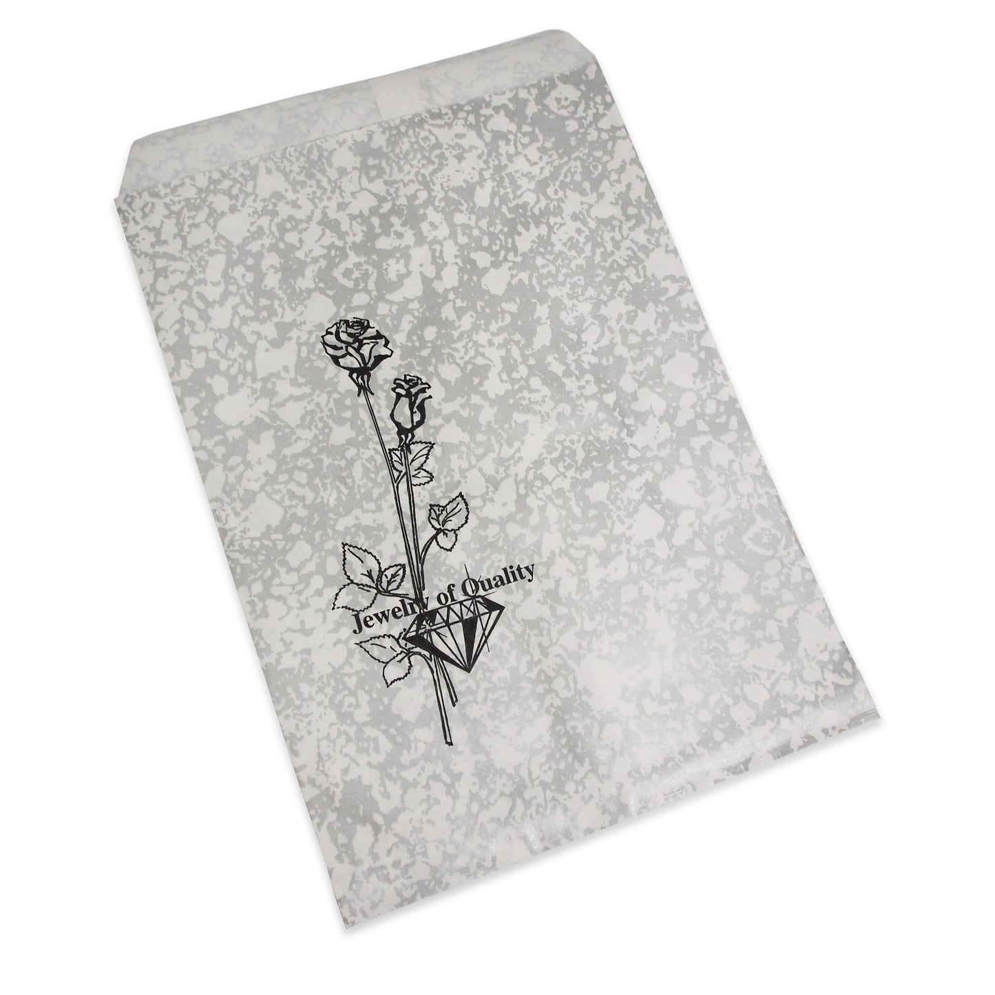 N'icePackaging - 50 Qty - 5" x 7" Decorative Flat Paper Gift Bags - Silvertone Static Pattern Bags w/Black Flower - for Sales/Treats/Parties Cookies/Gifts