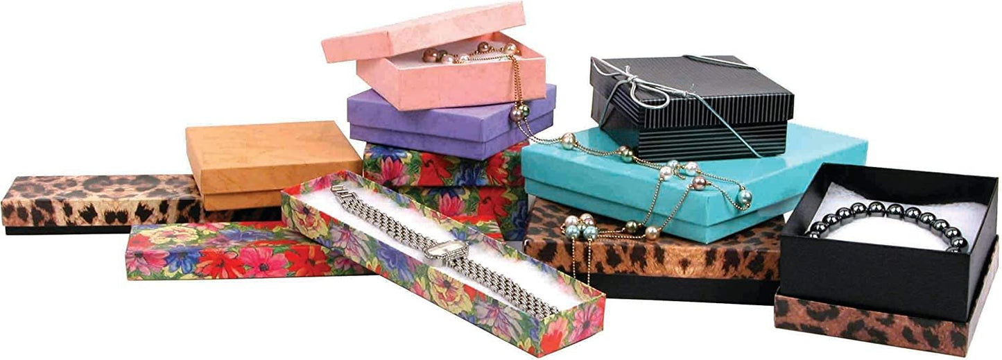N'icePackaging - 100 Qty Leopard Pattern Imported Cotton Filled Cufflink Jewelry Boxes - for Large Rings/Cufflinks/Earrings/Lockets & Keepsakes - 2 5/8" x 1 1/2" x 1"