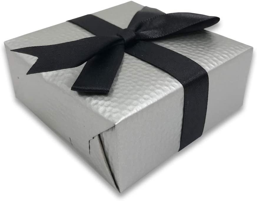 N'icePackaging - 1 Qty Elegant 2-Piece Ivory Pinstripe Pendant Jewelry Gift Box w/ Cream Insert a pre-affixed Light Golden Ribbon