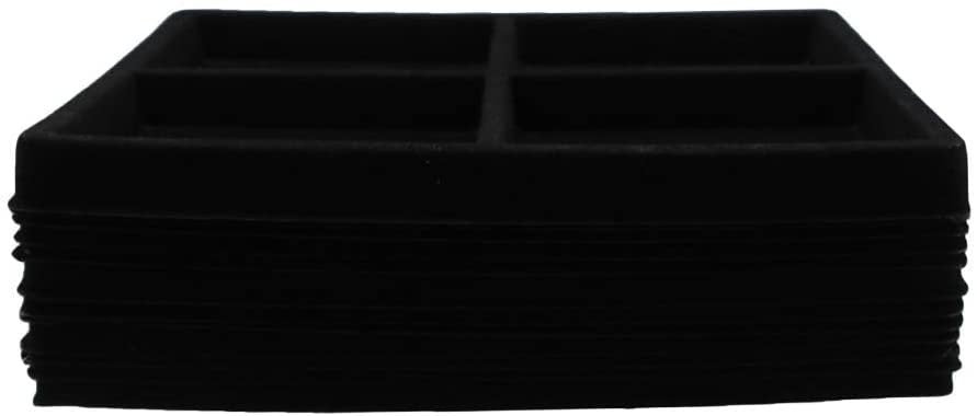 N'icePackaging - 4 Slot (3 3/8" x 2 7/8") Flocked Storage Tray Inserts - for Merchandise Jewelry & Organization - 6 3/4" x 7 5/8" x 1/2"