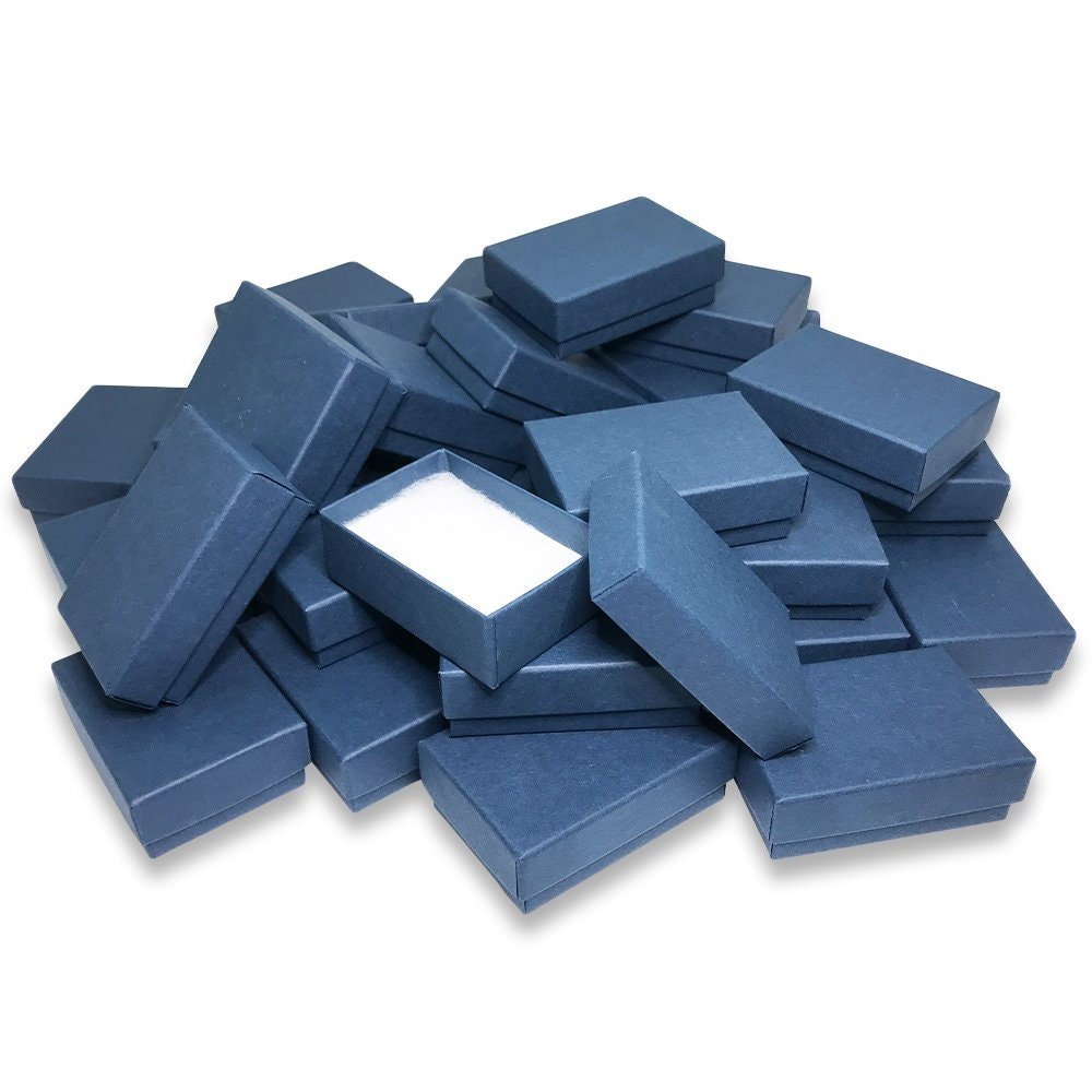 N'icePackaging - USA Manufactured Navy Blue-Kraft Cotton Filled Gift Boxes - Size 2 7/16" x 1 5/8" x 13/16"