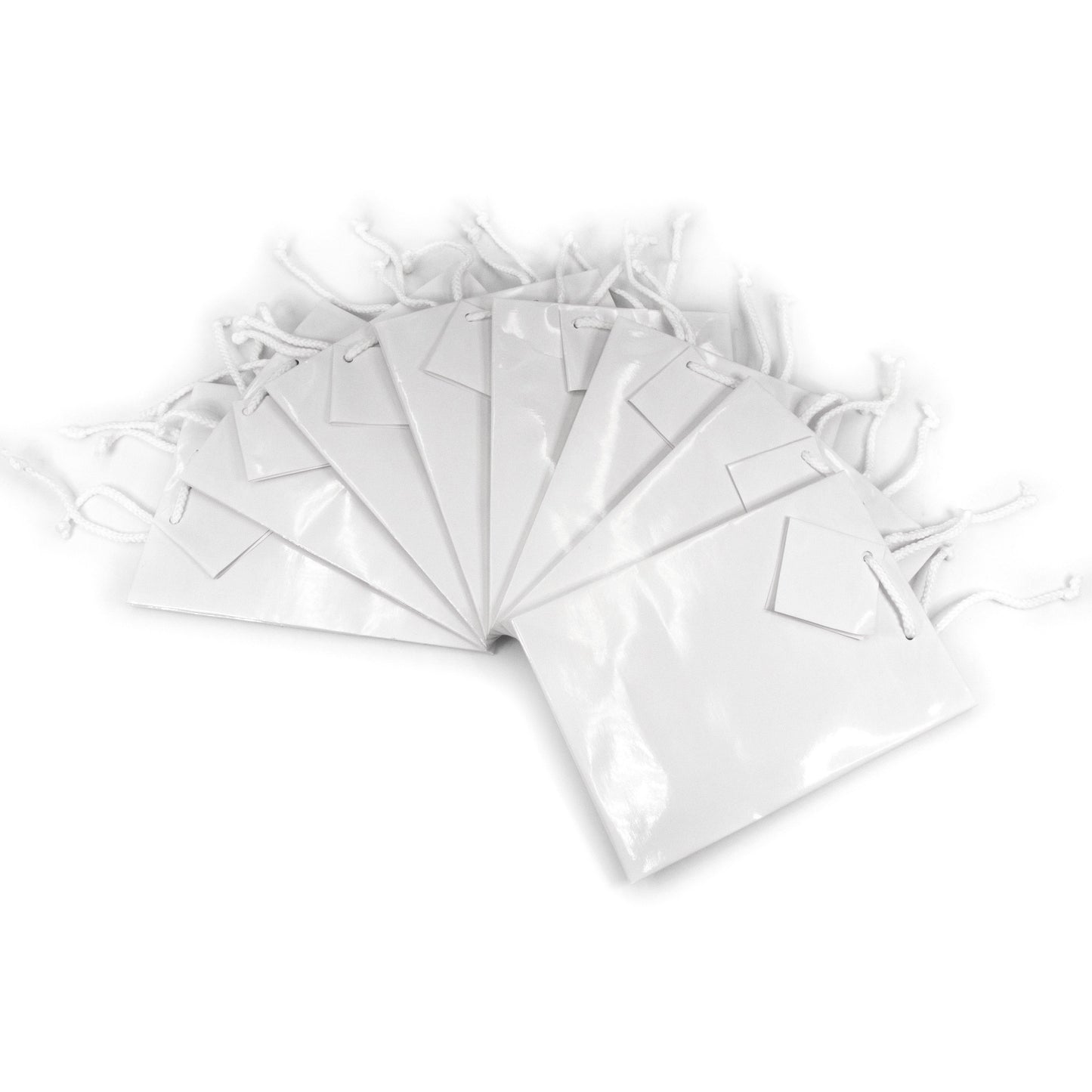 10 Qty – Glossy White Paper Tote Gift Bags – For Birthdays, Holidays, Gifts, and more.