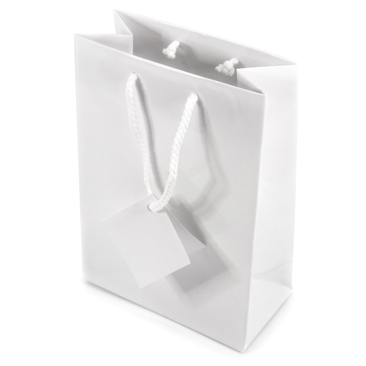 10 Qty – Glossy White Paper Tote Gift Bags – For Birthdays, Holidays, Gifts, and more.