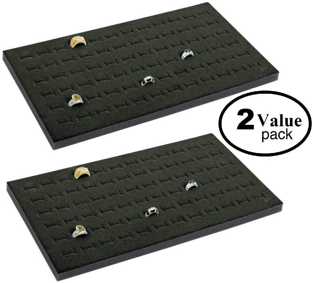2 72 Slot Black Jewelry Travel Ring Inserts Display Pads Black Foam (Black)