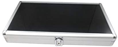 N'icePackaging 1 Qty Deluxe Locking Silver Metal Jewelry Display Case w/Buckle Clasp 2 1/4" Deep w/Glass Top - Key & Black Velcro Pad Included