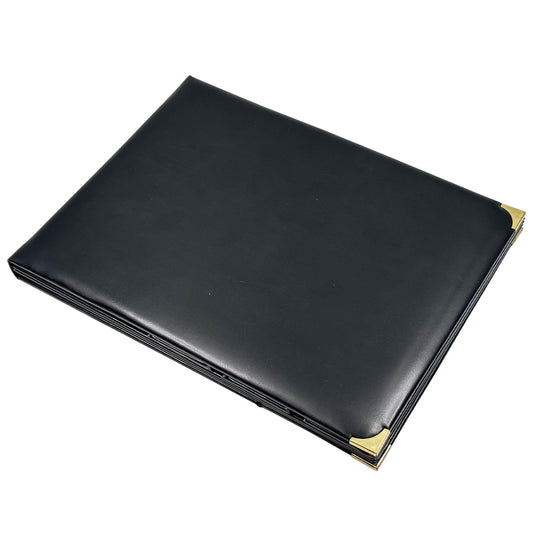 Midnight Black Faux-Leather Adjustable Folding Mirror – 9.5” High - 3 Positions