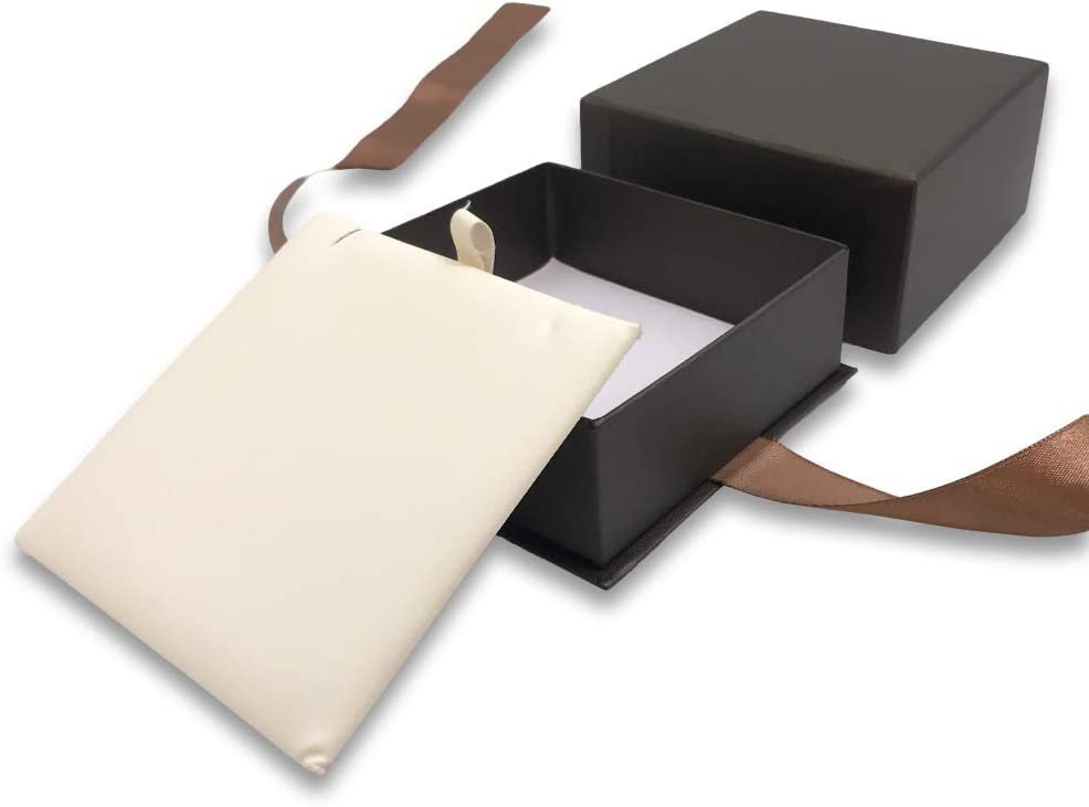 N'icePackaging - 1 Qty Elegant 2-Piece Ivory Pinstripe Pendant Jewelry Gift Box w/ Cream Insert a pre-affixed Light Golden Ribbon