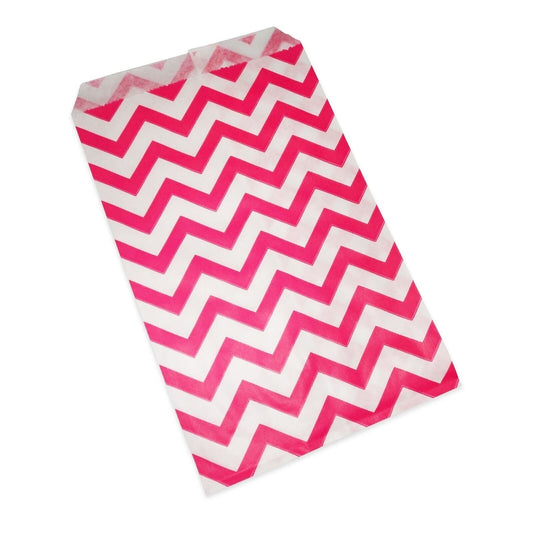 Pink Chevron Pattern on White Kraft Bags - for Gifts, Party Favors and More