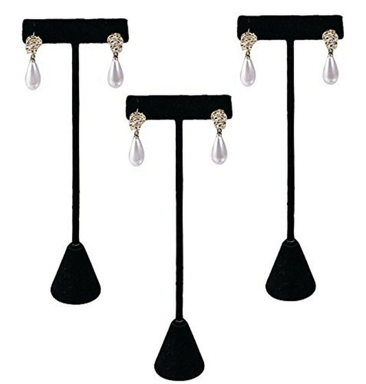 3 Qty Black Velvet 4.75" High Free-Standing Earring T-Stand Display w/ weighted base