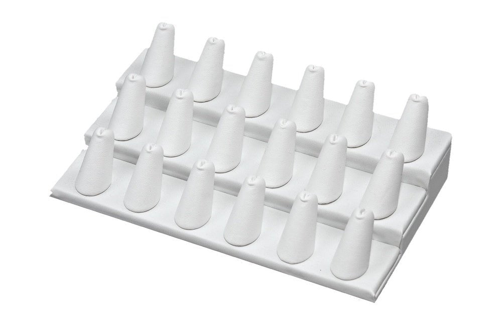 White Faux Leather 18-Ring Finger Jewelry Display
