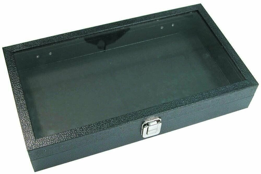 Large Deep Clear Glass Top Lid with Metal Claps Display Tray