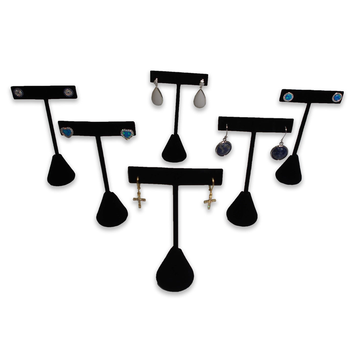 3 Qty Black Velvet 4.75" High Free-Standing Earring T-Stand Display w/ weighted base