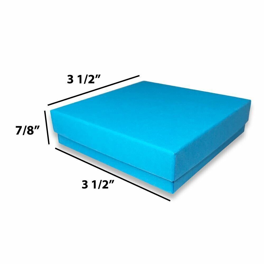 USA Made Light Sky-Blue Cotton Filled Gift Boxes - Size 3 1/2" x 3 1/2" x 7/8"