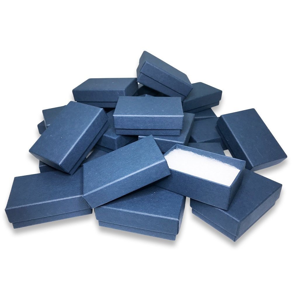 N'icePackaging - USA Manufactured Navy Blue-Kraft Cotton Filled Gift Boxes - Size 2 7/16" x 1 5/8" x 13/16"